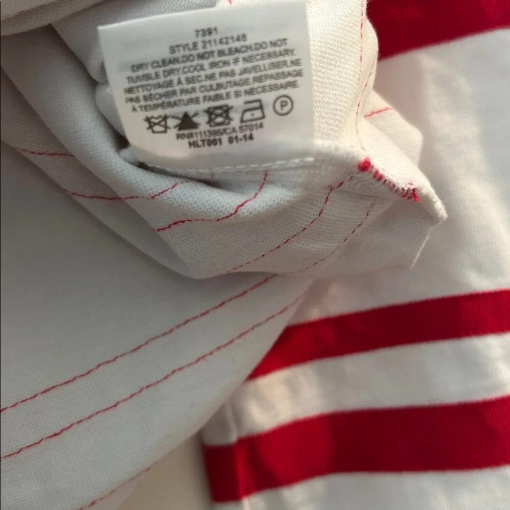 Tory Burch White & Red ribbon Striped “Kendall” boat neck 3/4 sleeves top size M